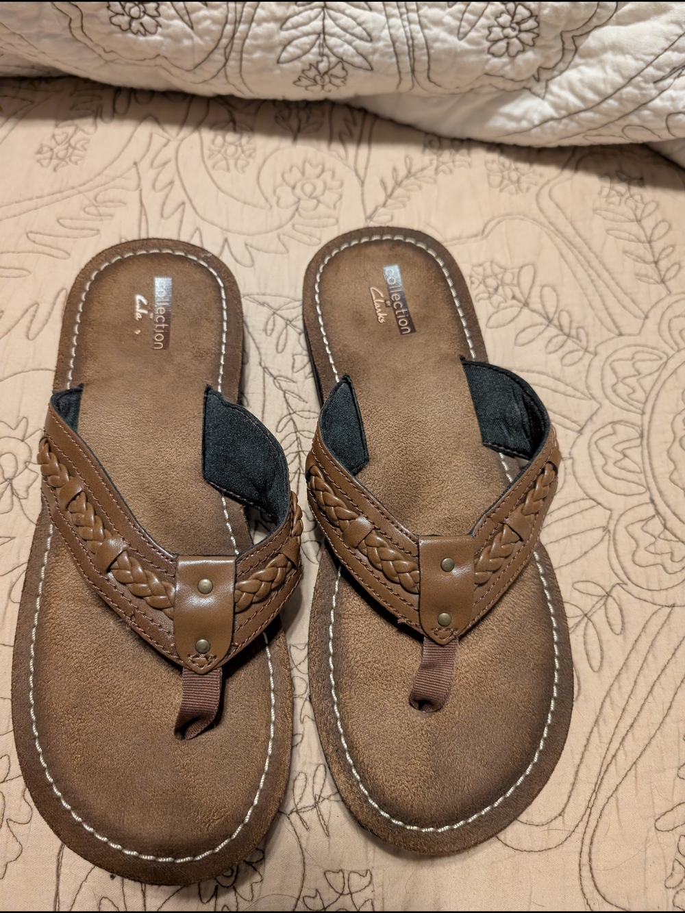 Clarks Brown Braided Leather Thong Sandals